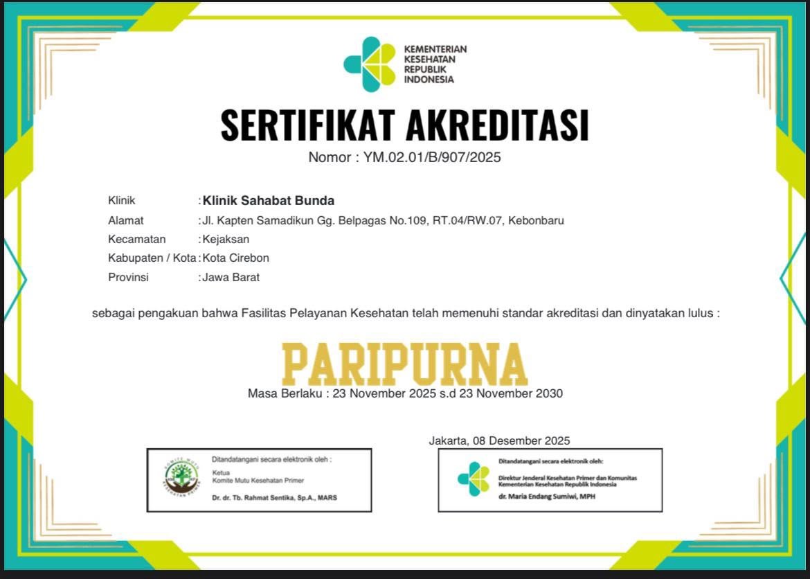 Klinik Sahabat Bunda Raih Akreditasi Paripurna dari Kementerian Kesehatan Republik Indonesia